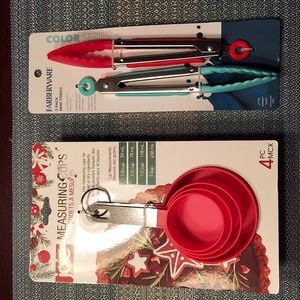 FARBERWARE COLORS MINI TONG SET & JOIE MEASURING CUPS SET KITCHEN BUNDLE NWT